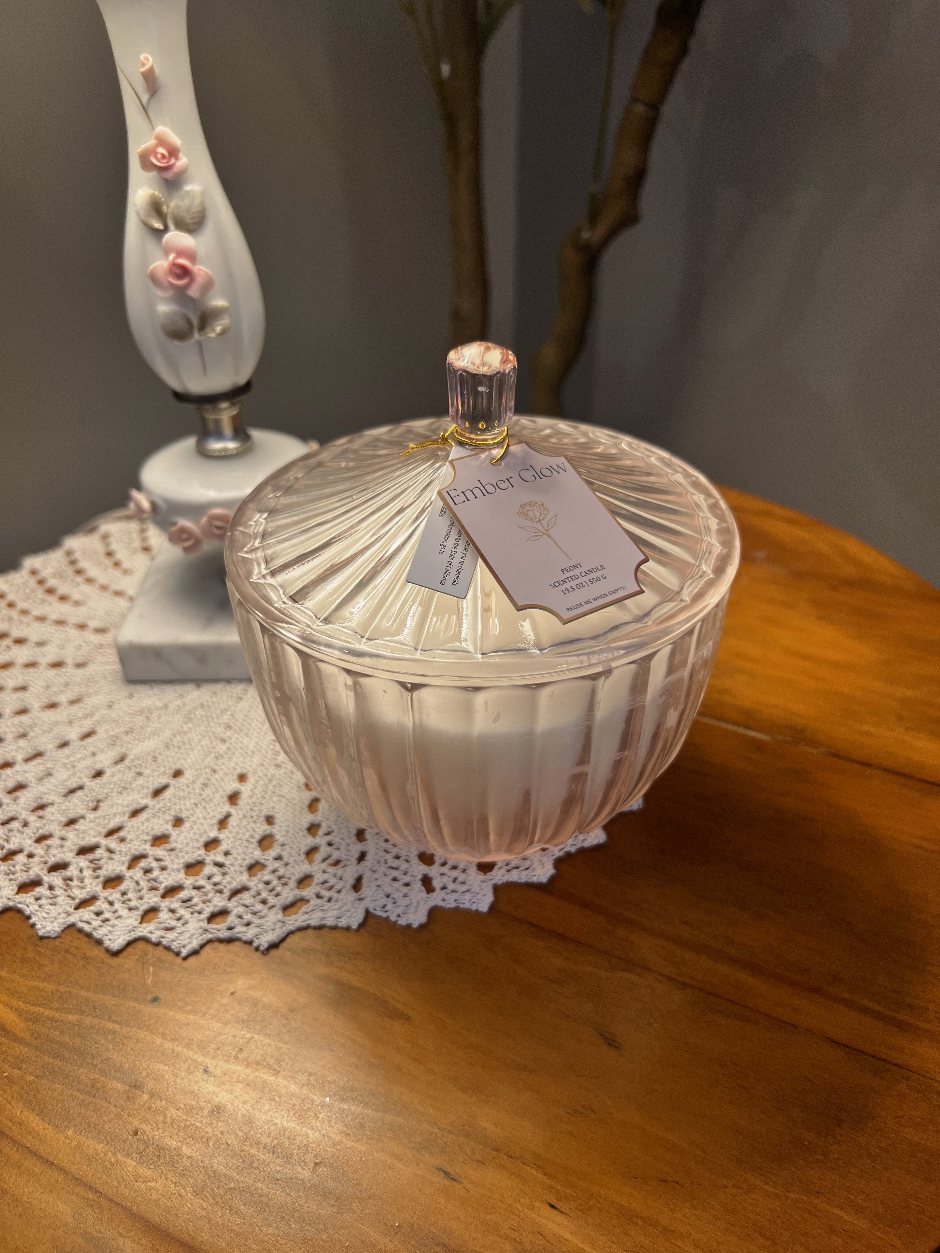 19oz Glass rib candle/ Flora bunda