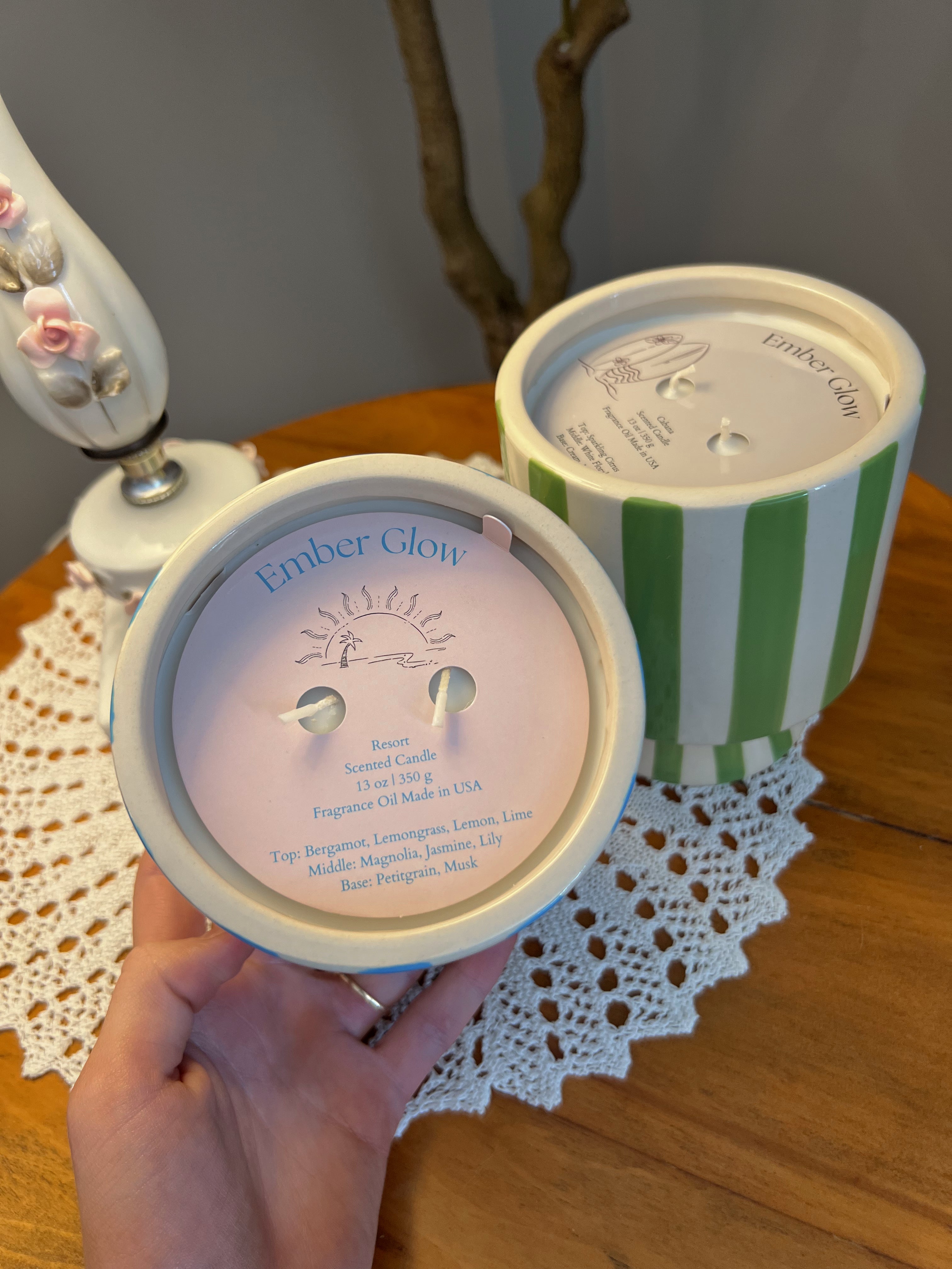 13oz Stripe candle/ Flora bunda