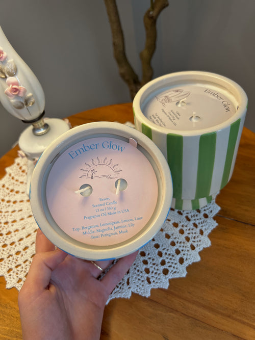 13oz Stripe candle/ Flora bunda