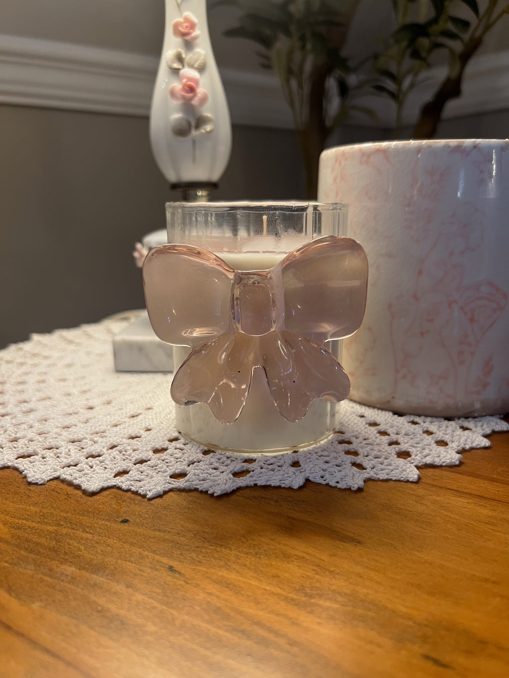 7oz Bow glass candle/ Flora bunda